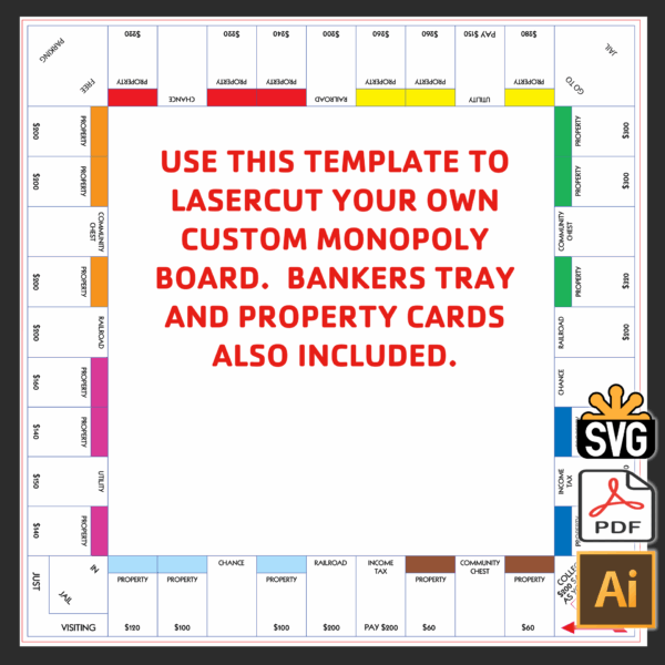 Laser Cut Monopoly Template - (Digital Download - ai, svg, pdf)