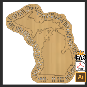 Michigan Pdf Frame Michigan Shaped 4 Player Cribbage Template – (Laser Ready Digital ...
