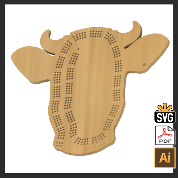 Cow Shaped 3 Player Cribbage Template - (Laser Ready Digital Download - SVG, AI, PDF)